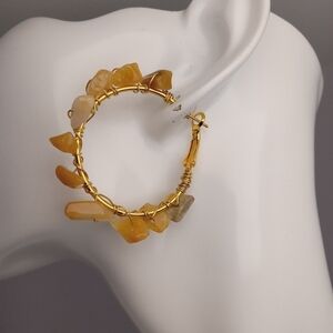 Yellow stone chip wire wrapped hoop earrings boho bohemian western hippie